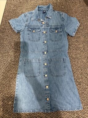 GAP Denim Button-Front Short Sleeve Dress - Blue